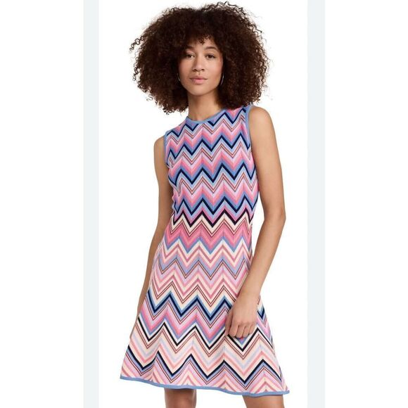 Shoshanna Womens Chevron Knit Adeline Sleeveless Midi Dress Multicolor Small NWT - Picture 1 of 11